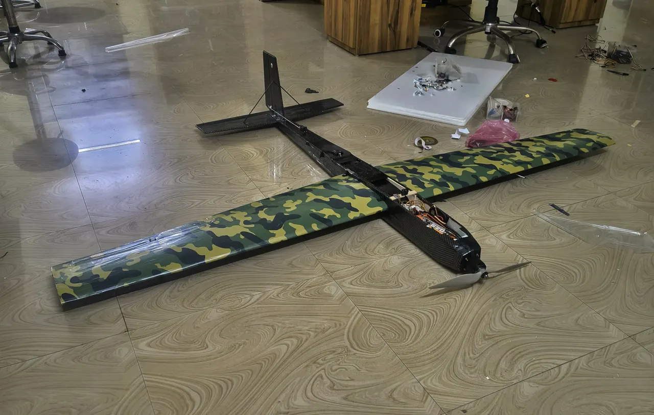 The XO11 2200 mm UAV assembled on the workshop floor